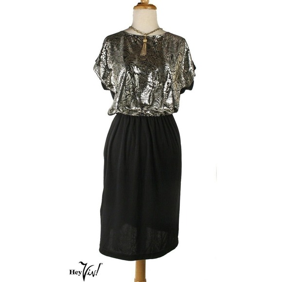 Vintage Cocktail Dress - Lady Ronte - Disco Sparkle Silver on Black - S -Hey Viv - Picture 1 of 6